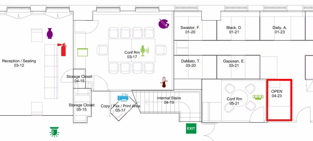 icons on workplace floor plan